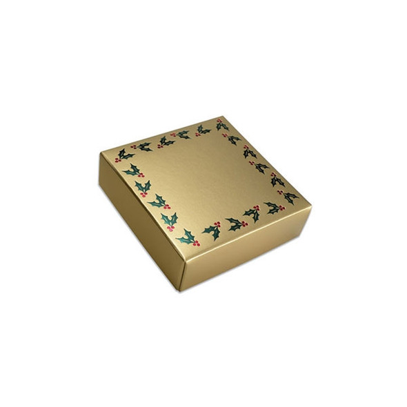 Chocolate Box Covers-3 oz.-1 Layer-Gold Holly Berries