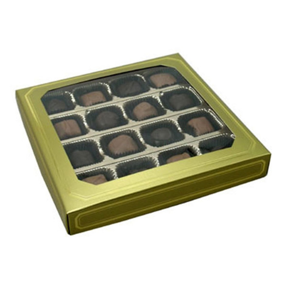 16 oz. Square Gold with Windows Candy Boxes