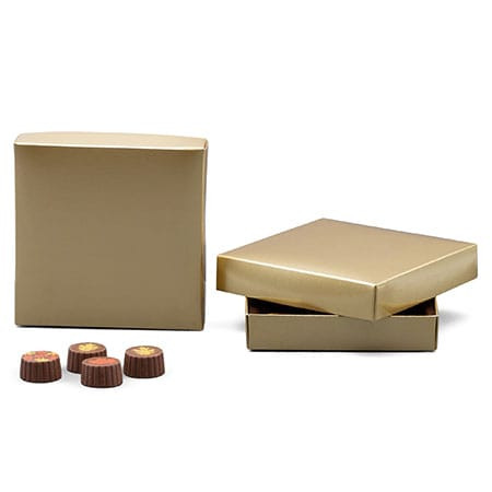 CLEARANCE - MADE IN USA -  50 Boxes - 8 oz. Candy Box Covers - Gold - 5-3/4" x 5-3/4" x 1-1/8"