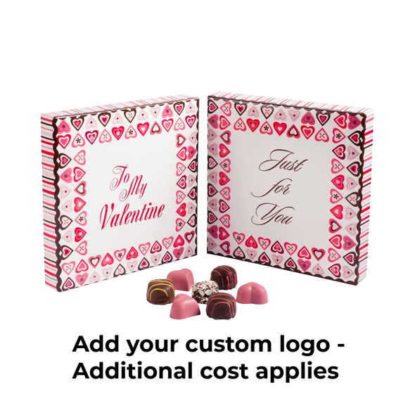 CLEARANCE-MADE IN USA - 50 Covers - 16 oz. Candy Box Covers - Lovey Hearts - 7-3/4" x 7-3/4" x 1-1/8"