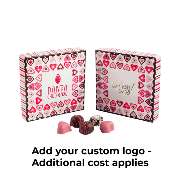 CLEARANCE-MADE IN USA -  50 Boxes - 8 oz. Candy Box Covers - Lovey Hearts - 5-3/4" x 5-3/4" x 1-1/8"