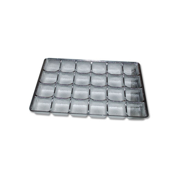 CLEARANCE-MADE IN USA - 50 Trays - 1 lb. Plastic Candy Trays 24 Cavities - Silver - 9-3/8" x 6" x 15/16"