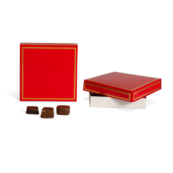 MADE IN USA -  50 Boxes - 8 oz. Candy Box Covers - Red/Gold Trim - 5-3/4" x 5-3/4" x 1-1/8"