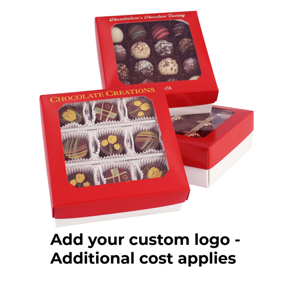 MADE IN USA -  50 Boxes - 8 oz. Candy Box Covers - Red with Window - 5-3/4" x 5-3/4" x 1-1/8"