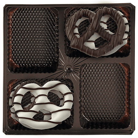 MADE IN USA - 50 Trays - 16 oz. Heat Stable - Plastic Candy Trays - 4 Cavities - 7-7/16" x 7-7/16" x 15/16"