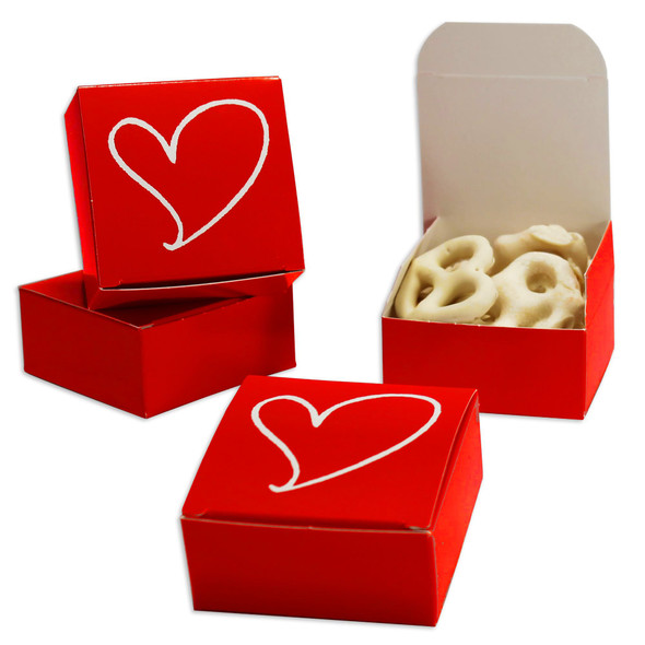 MADE IN USA - 50 Boxes - Maxi Favor Boxes Red with White Heart
