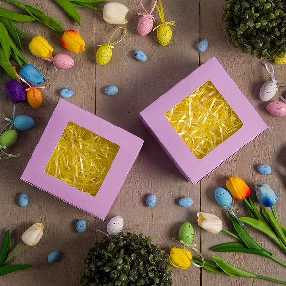 MADE IN USA - 100 Boxes - Lavender Bakery Boxes with Window - 6-1/2" x 6-1/4" x 3"