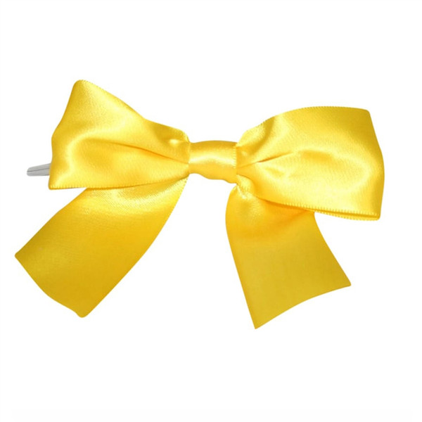 Pre-Tied Satin Twist Tie Bows - Yellow 1-1/2"