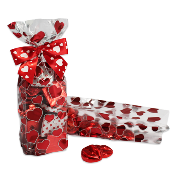 1 lb. 2.5 Mil Soft Bottom Cello Bags - Red Hearts