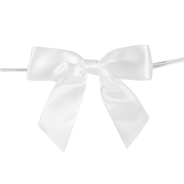 Pre-Tied Satin Twist Tie Bows - White