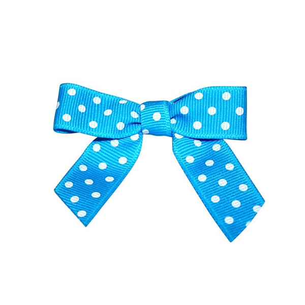 Pre-Tied Grosgrain Twist Tie Bows - Turquoise with White Dots