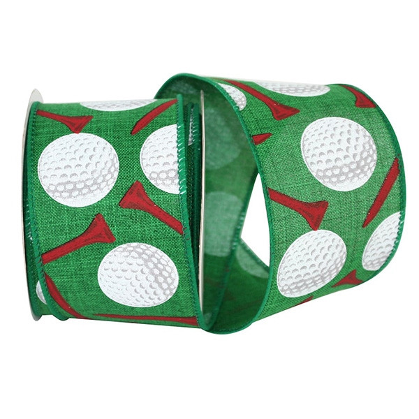 Golf themed Red/Green Holiday Wired Ribbon