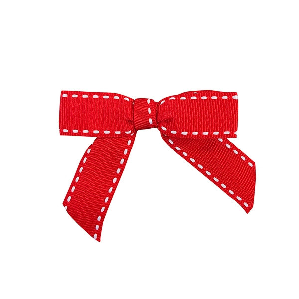 Pre-Tied Saddle Stitch Twist Tie Bows - Red/White