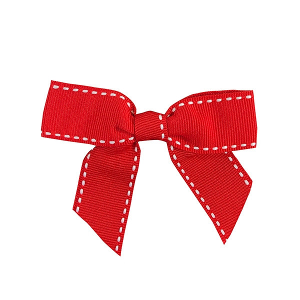 Pre-Tied Saddle Stitch Twist Tie Bows - Red/White
