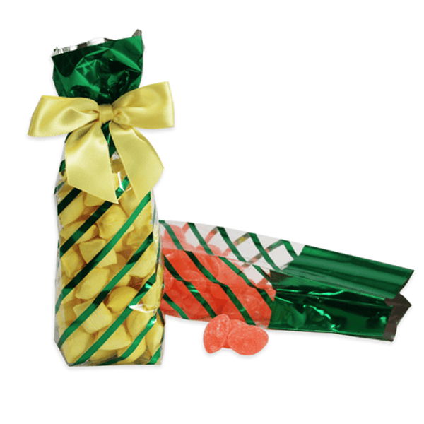 2.5 Mil Foil Accented Soft Bottom Cello Bags - 1/2 lb. Green Diagonal Stripes 50 or 200 per pack