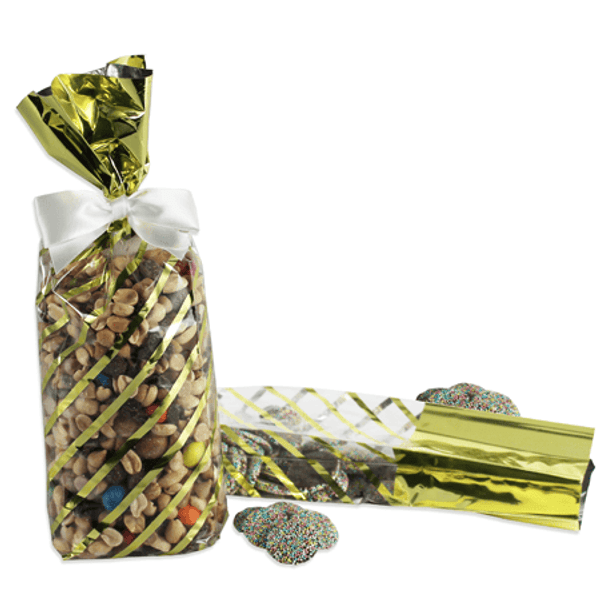 2.5 Mil Foil Accented Soft Bottom Cello Bags - 2 lb. Gold Diagonal Stripes 50 or 200 per pack