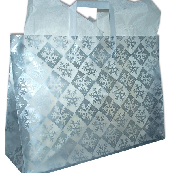 Frosted Medium Reusable Silver Snowflake Check Bags