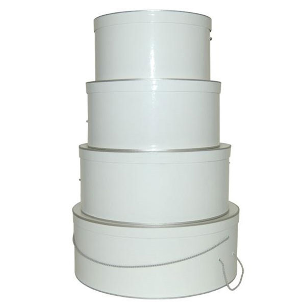 Rigid Nested Hat Boxes-White with Silver Trim