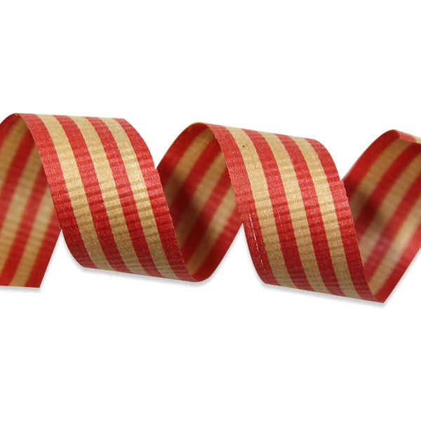 Red on Kraft Stripes Crimped Cotton Curling Ribbon