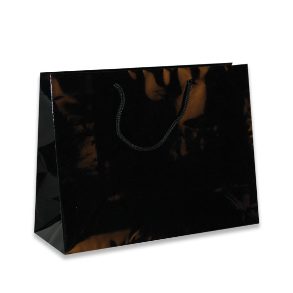 Black Junior Medium Eurotote Bags-Gloss Laminated