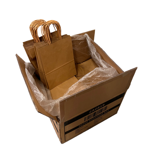 Recycled Kraft Paper Bags: 8" x 4-3/4" x 10-1/2" - 250 Bags