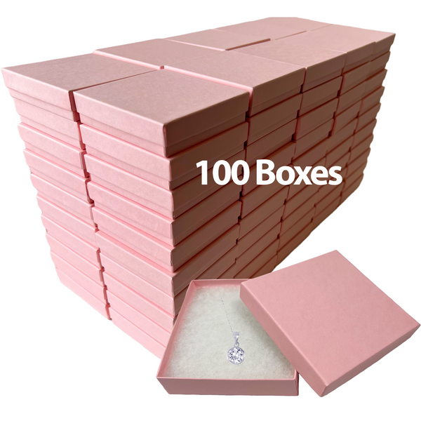 100 Boxes - Matte Pink Jewelry Boxes - 3-1/2" x 3-1/2" x 7/8"