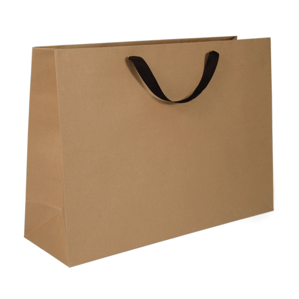 100 Bags - Kraft Eco Euro Paper Bags with Twill Handles 16 x 6 x 12