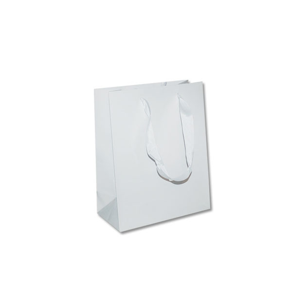 London Paper Shopping Bags - 8" x 4" x 10" Gloss White - 100/Pack