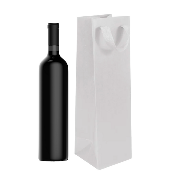 100 Bags - White Eco Euro Paper Wine Bags with Twill Handles 4-1/2 x 4-1/2 x 15