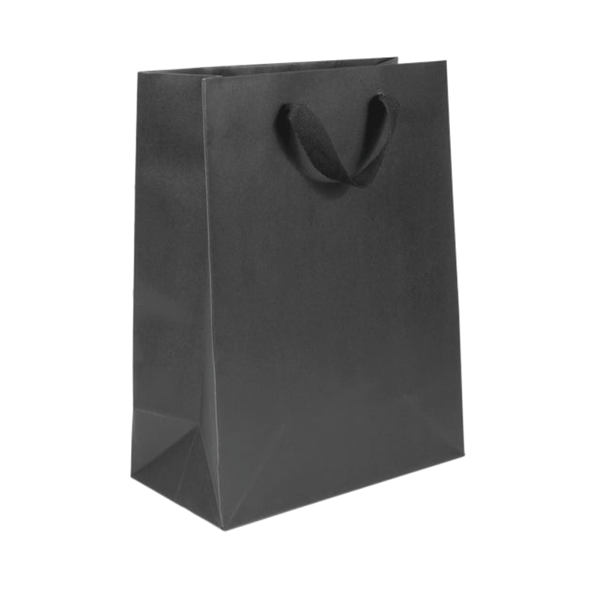 100 Bags - Black Eco Euro Paper Bags with Twill Handles 10 x 5 x 13