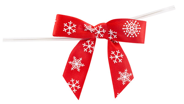 Snowflakes Red  - 5/8" Ribbon - Pre-Tied Satin Twist Tie Bows - 100 Bows