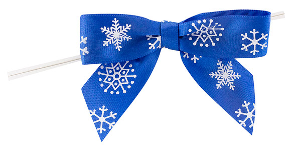 Snowflakes Royal  - 7/8" Ribbon - Pre-Tied Satin Twist Tie Bows - 100 Bows