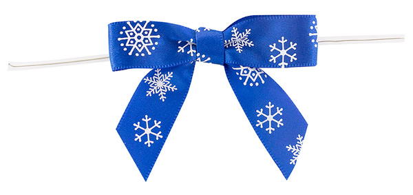 Snowflakes Royal  - 5/8" Ribbon - Pre-Tied Satin Twist Tie Bows - 100 Bows