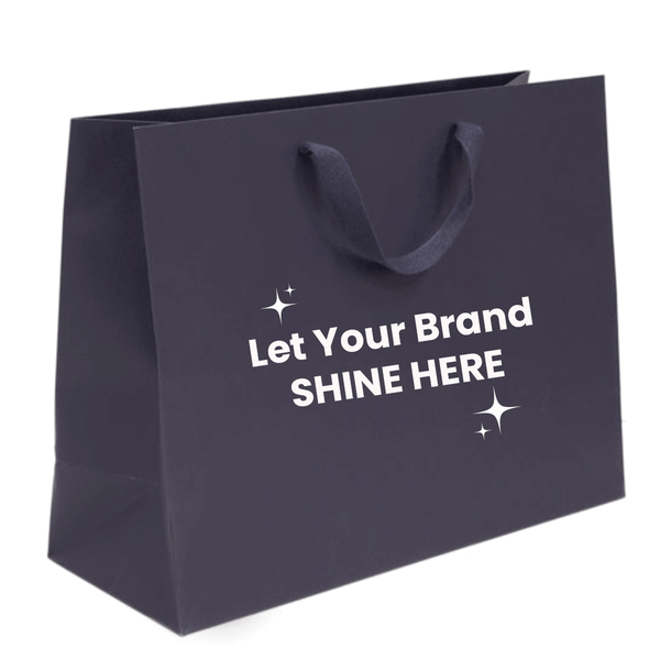 100 Bags - Custom Branded Navy Eco Euro Paper Bags with Twill Handles 16 x 6 x 12