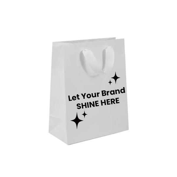 Branded London Paper Shopping Bags Matte White 8" x 4" x 10" 100 Bags/Case
