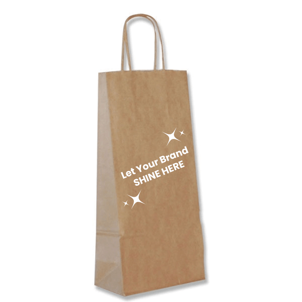 Branded Recycled Wine Kraft Paper Bags - Holds 1 Bottle - 250 Bags/Case