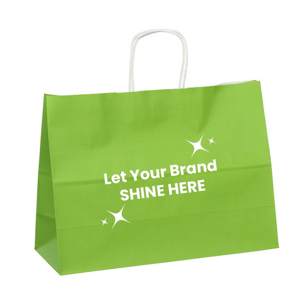 Branded Bright Green - Paper Shopping Bags: 16" x 6" x 12" - 250 Bags/Case