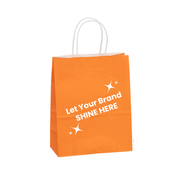 Branded Bright Orange Paper Bags - 8" x 4" x 10" - 250 Bags