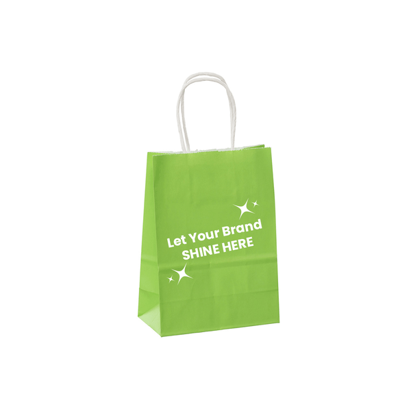 Branded Bright Green Paper Bags - 5" x 3" x 8" - 250 Bags