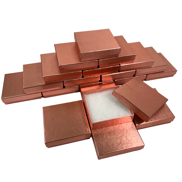 20 Boxes - Rose Gold Metallic Jewelry Boxes - 3-1/2" x 3-1/2" x 7/8"