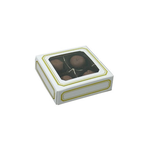 Chocolate Box Covers-3 oz.-1 Layer-Square Window White with Gold Trim