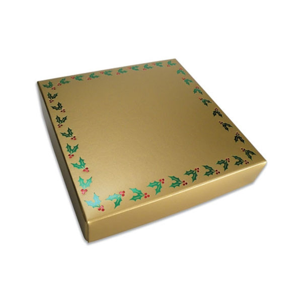 16 oz. Square Gold Holly Berry Candy Box Covers