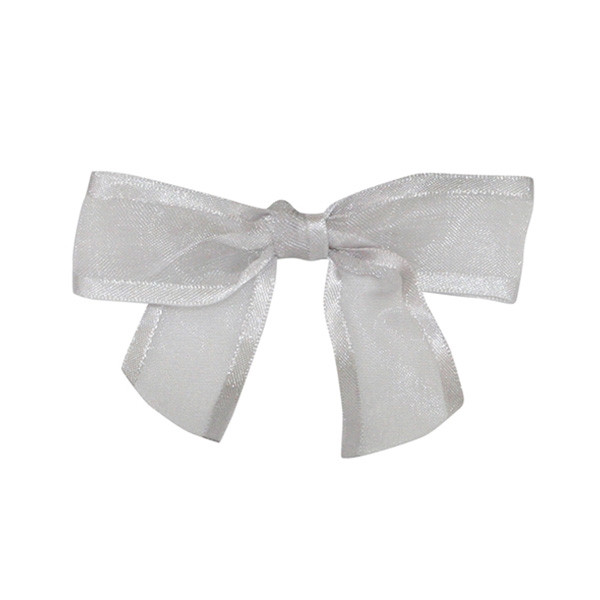 Pre-Tied Sheer Satin Edge Twist Tie Bows - Silver Pre-Tied Sheer Satin Edge Twist Tie Bows - Silver