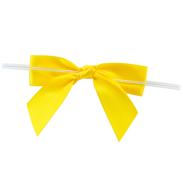 7/8" Ribbon - Pre-Tied Satin Twist Tie Bows - Yellow - 100 Bows