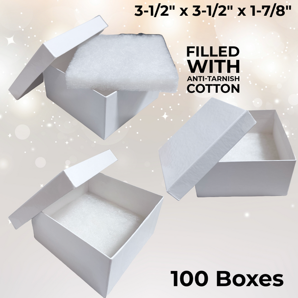 Made in & Ships from USA - 100 Boxes - White Gloss Jewelry Boxes - 3-1/2" x 3-1/2" x 1-7/8"