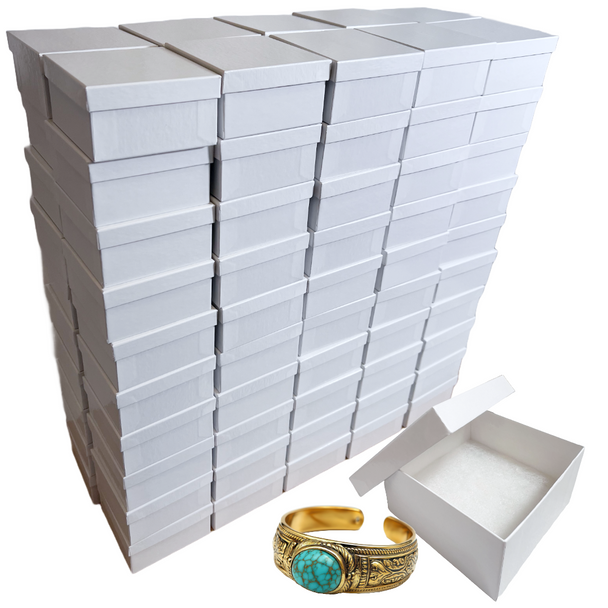 Made in & Ships from USA - 100 Boxes - White Gloss Jewelry Boxes - 3-1/2" x 3-1/2" x 1-7/8"
