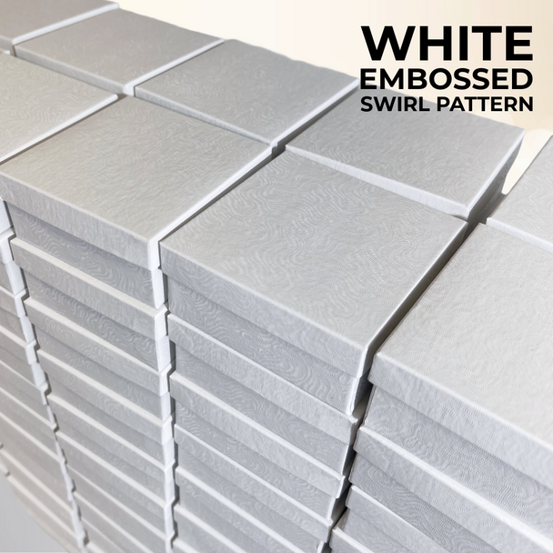 Made in & Ships from USA - 100 Boxes - White Swirl Jewelry Box - 3-1/2" x 3-1/2" x 1-1/2"