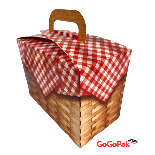MADE IN USA - 10 Boxes - Large Picnic Basket Gable Boxes with Handles - 8-1/2" x 4-1/2" x 6"