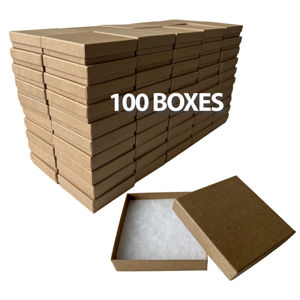 Made in & Ships from USA - 100 Boxes - Custom Printed Natural Kraft Jewelry Boxes - 3-1/2" x 3-1/2" x 7/8"