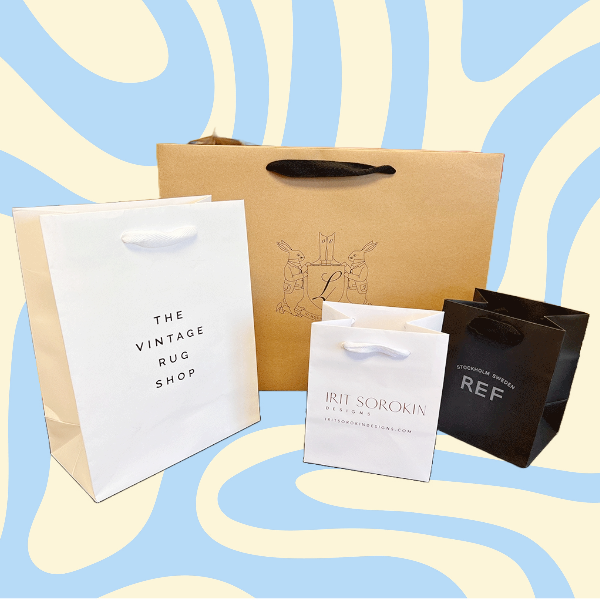 100 Bags - Custom Printed Grey Eco Euro Paper Bags with Twill Handles 5 x 4 x 6